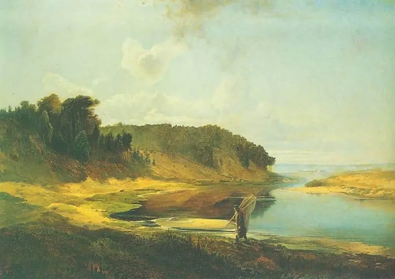 А К Саврасов Пейзаж с рекой и рыбаком 1859 Художественный музей Рига - фото 162