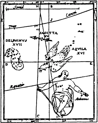Рис 217 Созвездия Орла Дельфина и Антиноя на звездной карте из книги - фото 56