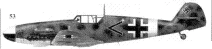 53 Bf109G4Trop черный шеврон адъютанта IJG 77 лейтенанта ГенцаЭдгара - фото 166