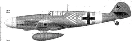 22 Bf109F4Trop белый тройной шеврон 4 командира IIJG27 гауптмана - фото 56
