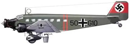 Бомбардировщик Ju 523mg3e Люфтваффе март 1938 г Две красные полосы на - фото 63