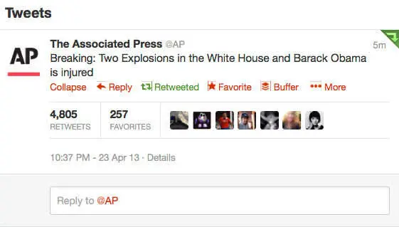 Ложное сообщение на взломанном аккаунте AP в Twitter Примечательно что - фото 48