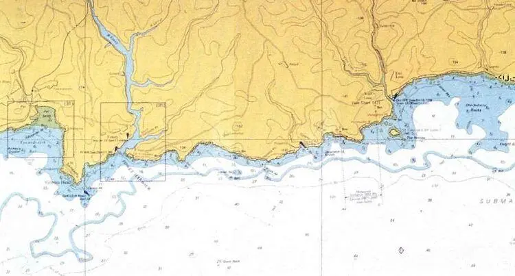 На морской карте профиль морского дна во время самого низкого отлива - фото 158