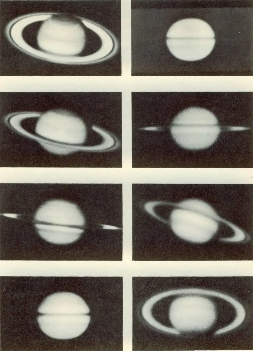 Die Saturnringe sind unter verschiedenen Winkeln zu sehen während der Planet - фото 50