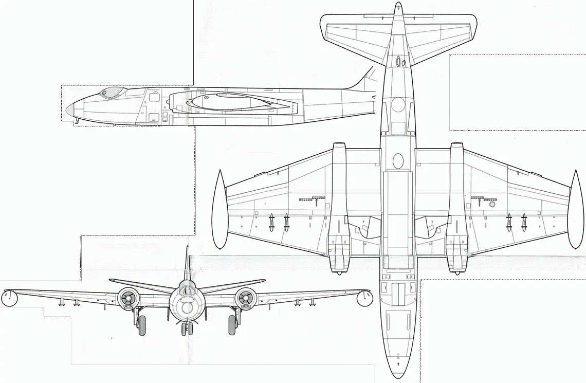 В57А Martin B57B Степень двухконтурности 14 Двигатель установлен в крыле - фото 135