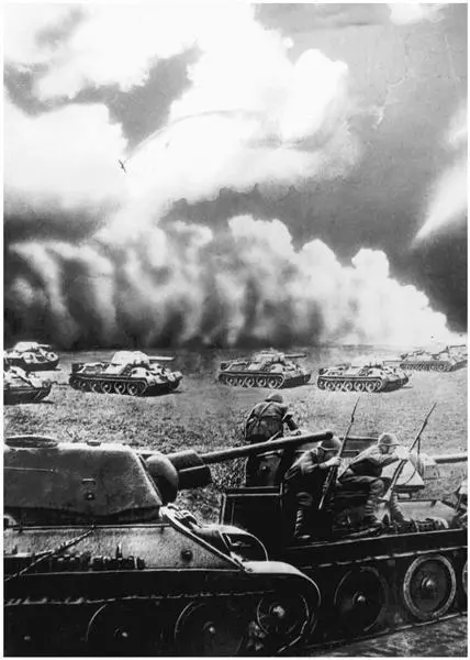 Soviet T34 tanks advancing into action The T34 with good speed sloping - фото 62