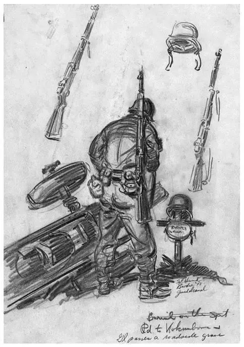 GI passes a roadside grave a battlefield sketch with M1 Garands - фото 80