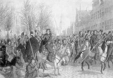 Казаки в Гамбурге 18 марта 1813 года Раскрашенная гравюра Сура Кристофора - фото 63