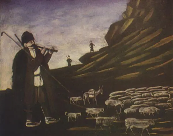 Пастух со стадом баранов Клеенка масло Свадьба в Грузии былых времен - фото 47