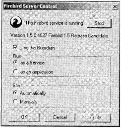 Рис 16 Апплет Firebird Server Control Вы можете использовать этот апплет для - фото 7
