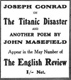 Advertisement for Joseph Conrads first essay on the Titanic Daily Sketch 3 - фото 15