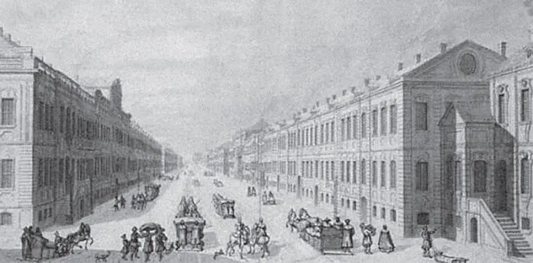 Рисунок М И Махаева с видом Миллионной улицы середины XVIII века В собрании - фото 24