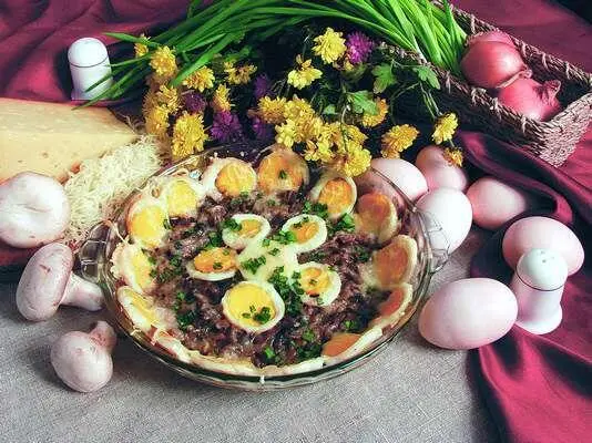 Продукты 250 г шампиньонов 5 яиц 100 г сыра твердых сортов 2 луковицы 2 - фото 214
