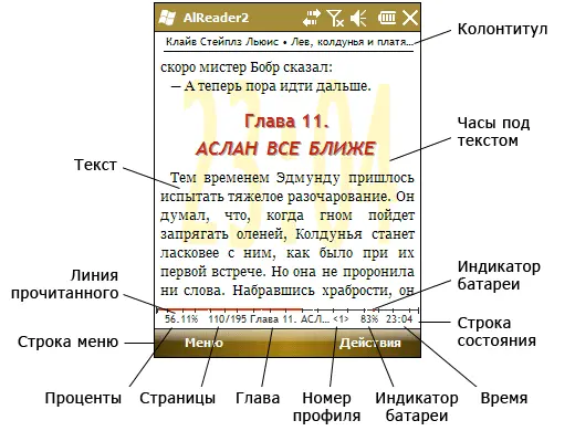 Окно программы AlReader включает следующие элементы Собственно текст - фото 2