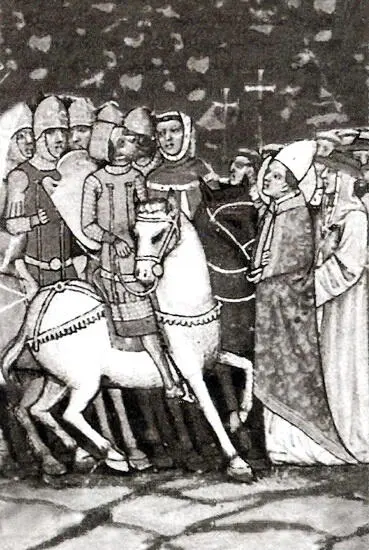 Встреча папы Льва I с Аттилой Миниатюра из Венгерской хроники 1360 г Костер - фото 24