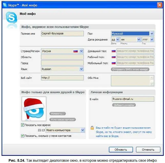 первая область включает информацию доступную каждому пользователю Skype - фото 151