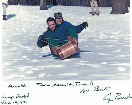 Tobogganing at Camp David President George H W Bush and I are about to crash - фото 74