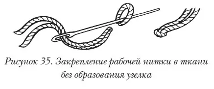 Можно закрепить рабочую нитку в ткани и другим способом оставить ее небольшой - фото 38