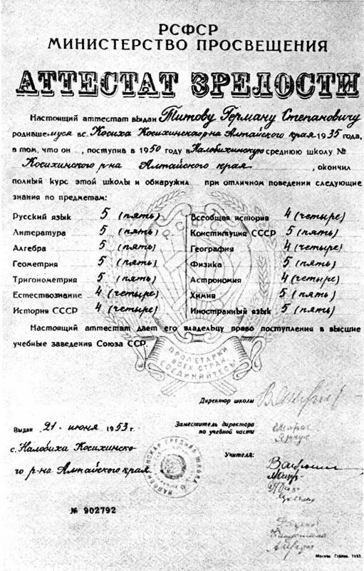 Аттестат зрелости Германа Титова Что означало и означает это для меня Прежде - фото 8