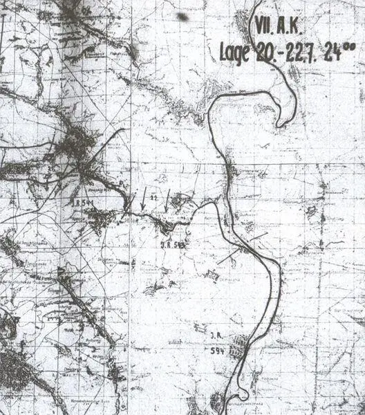 Фрагмент карты 7 немецкого АК с обстановкой к исходу 22 июля 1942 г С - фото 13