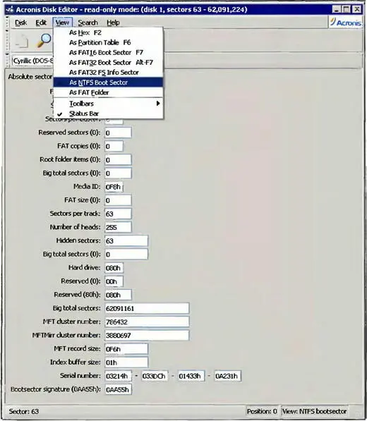 Рис 27 Acronis Disk Editor отображает загрузочный сектор NTFS DiskExplorer - фото 14