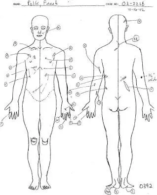 Dr Petersons wound chart from Felixs autopsy This diagrams each of the - фото 39