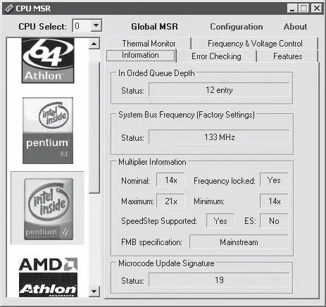 Рис 122Окно программы CPU MSR В левой части окна программы представлены - фото 65