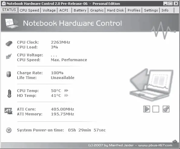 Рис 1227Окно программы Notebook Hardware Control По умолчанию программа - фото 90