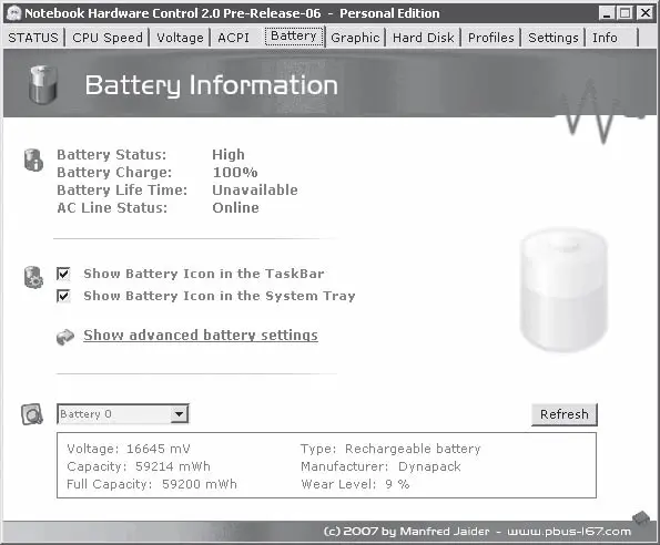 Рис 1230Вкладка Battery Батарея Щелкнув кнопкой мыши на ссылке Show - фото 93