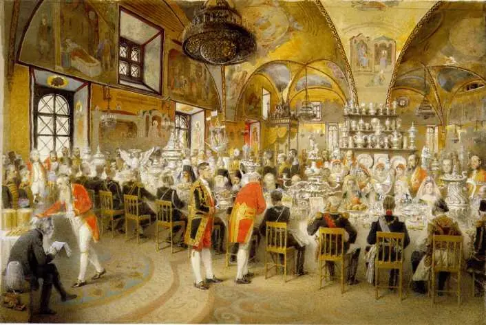 Кат 75 75 Торжественный обед в Грановитой палате 1883 Акварель гуашь - фото 49