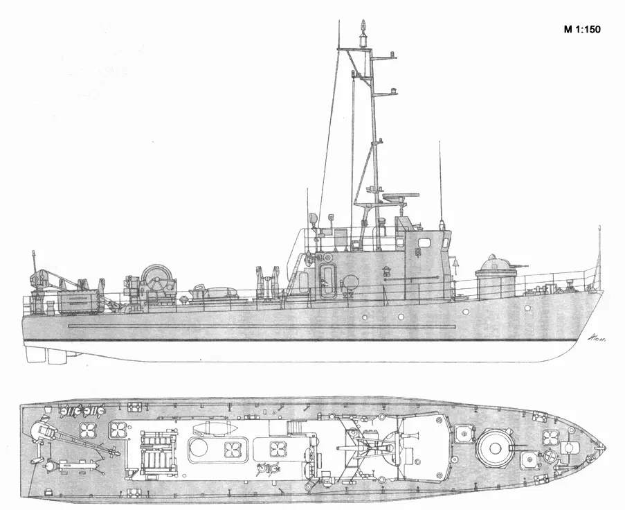 Речной тральщик пр 12592 Продольный разрез речного ТЩК пр 12592 1 - фото 34
