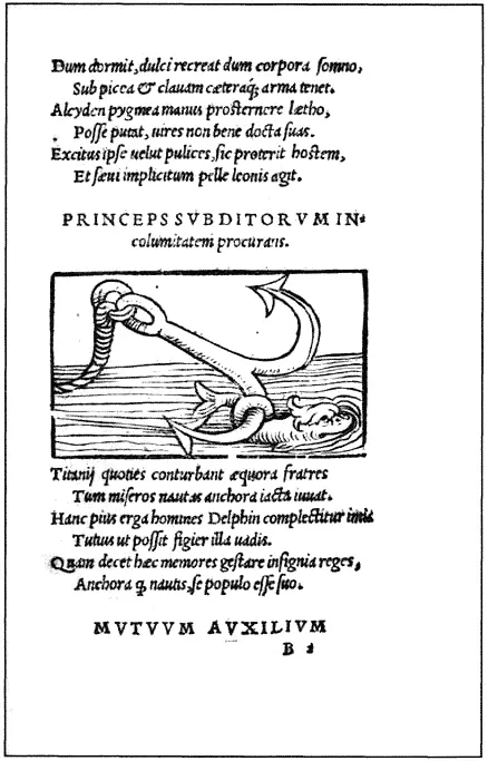 V Андреа Альциати Книга эмблем Augsburg 1531 Якорь уловляющий рыбу - фото 5