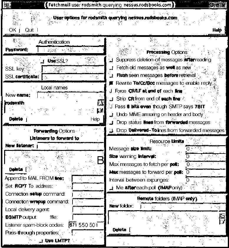 Рис 114 Многие опции Fetchmail определяют работу с конкретными учетными - фото 30