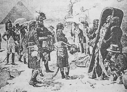 Морис Оранж Бонапарт в обществе офицеров и ученых рассматривает мумию фот - фото 25