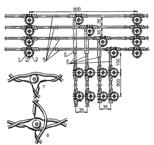 Рис 6 Ответвление проводов при прокладке на роликах проводов АПР и ПРВД 1 - фото 33