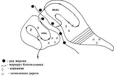 Рис14 Маршрут блеснильщика с целью выманивания судака на ряд жерлиц Если - фото 38
