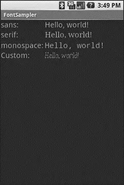 Figure 121 The FontSampler application Note that Android does not seem to - фото 49