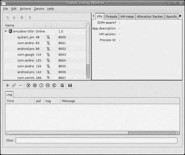 Figure 377 DDMS initial view Clicking on an emulator allows you to browse - фото 100