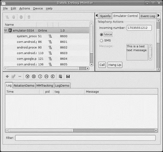 Figure 3713 DDMS telephony controls To simulate an incoming call fill in - фото 106