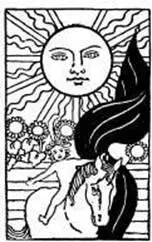 On a white horse the sun child with flame for hair carries the banner of life - фото 10