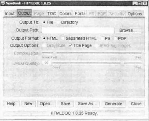 Рис 52Интерфейс программы HTMLDOC Поскольку HTMLDOC позволяет конвертировать - фото 44