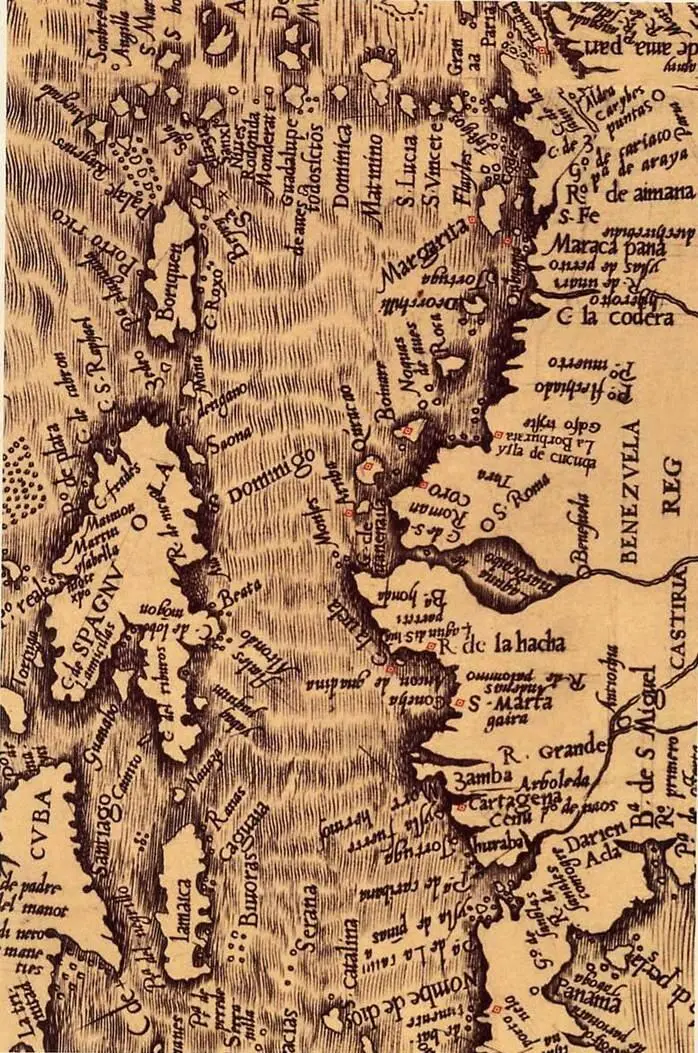 Detalle del mapa de Diego Gutiérrez 1562 ampliación anexa al libro - фото 3