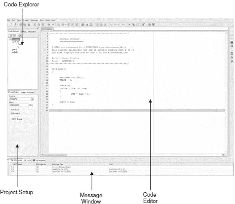 Figure 527 mikroC IDE screen The screen is divided into four areas the - фото 131