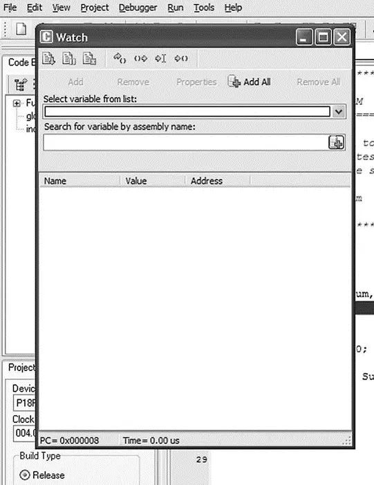Figure 544 Starting the debugger Step 4 Select the variables we want to see - фото 148