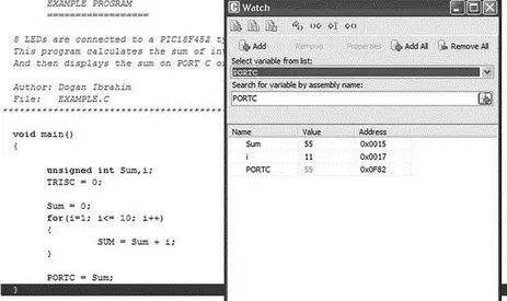 Figure 548 PORTC has the value 55 This is the end of the simulation Select - фото 152