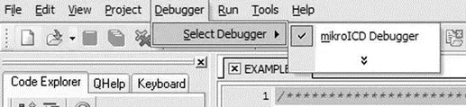 Figure 555 Selecting the mikroICD debugger Step 7 From the dropdown menu - фото 159