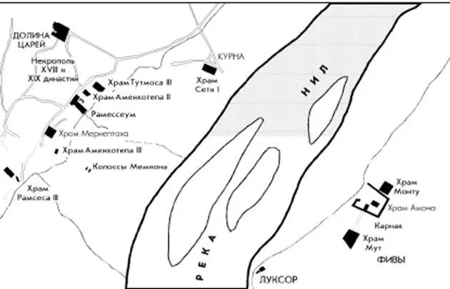 Карта древних Фив с указанием ныне существующих памятников Уже одно это - фото 2