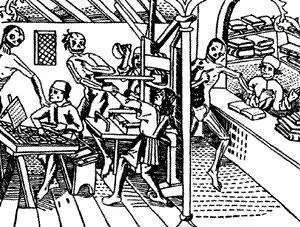 8 Танец смерти Чума поражает работников книгопечатной мастерской гравюра - фото 8