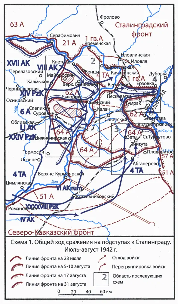 Схема 1 Общий ход сражения на подступах к Сталинграду Июльавгуст 1942 г - фото 5