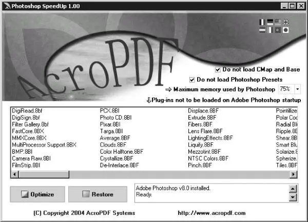 Рис 11 Окно программы Photoshop SpeedUp Еще одно средство оптимизации - фото 1